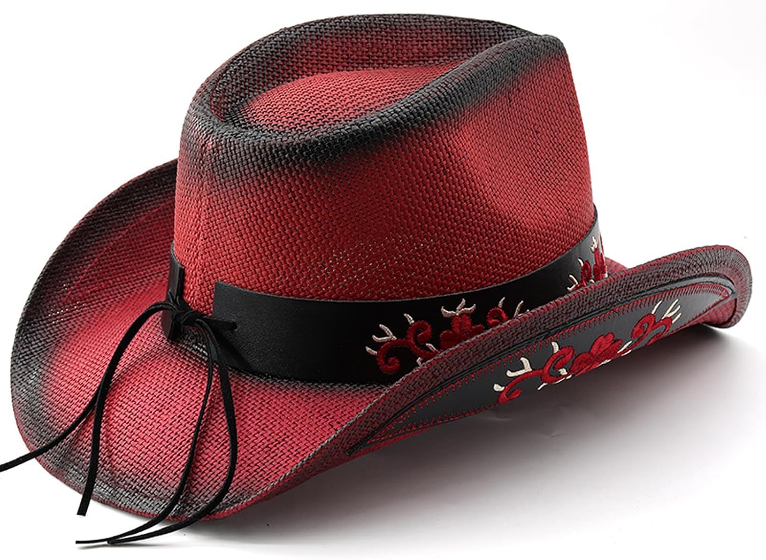 Women Men Cowboy Hats Western Style Belted Sun Protection Holiday Beach Straw Hiking Cap