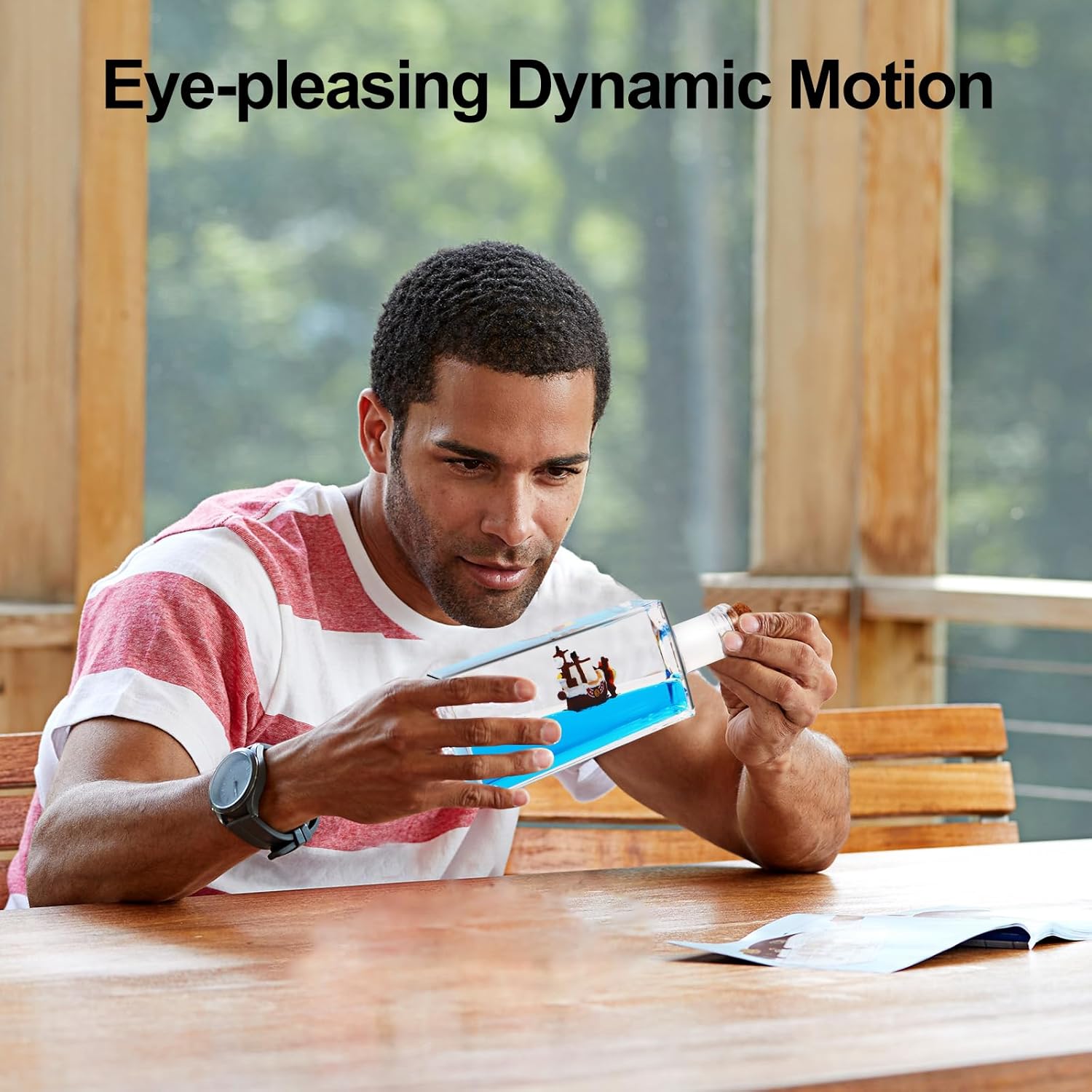 LETINE Thousand Sunny Sensory Fidget Toy for Grown-Up, Unsinkable Thousand Sunny Pirate Ship in a Bottle for Wave Simulator Game, Mini Liquid Ship Best for Room Decoration, Desk Toy & Birthday Gifts