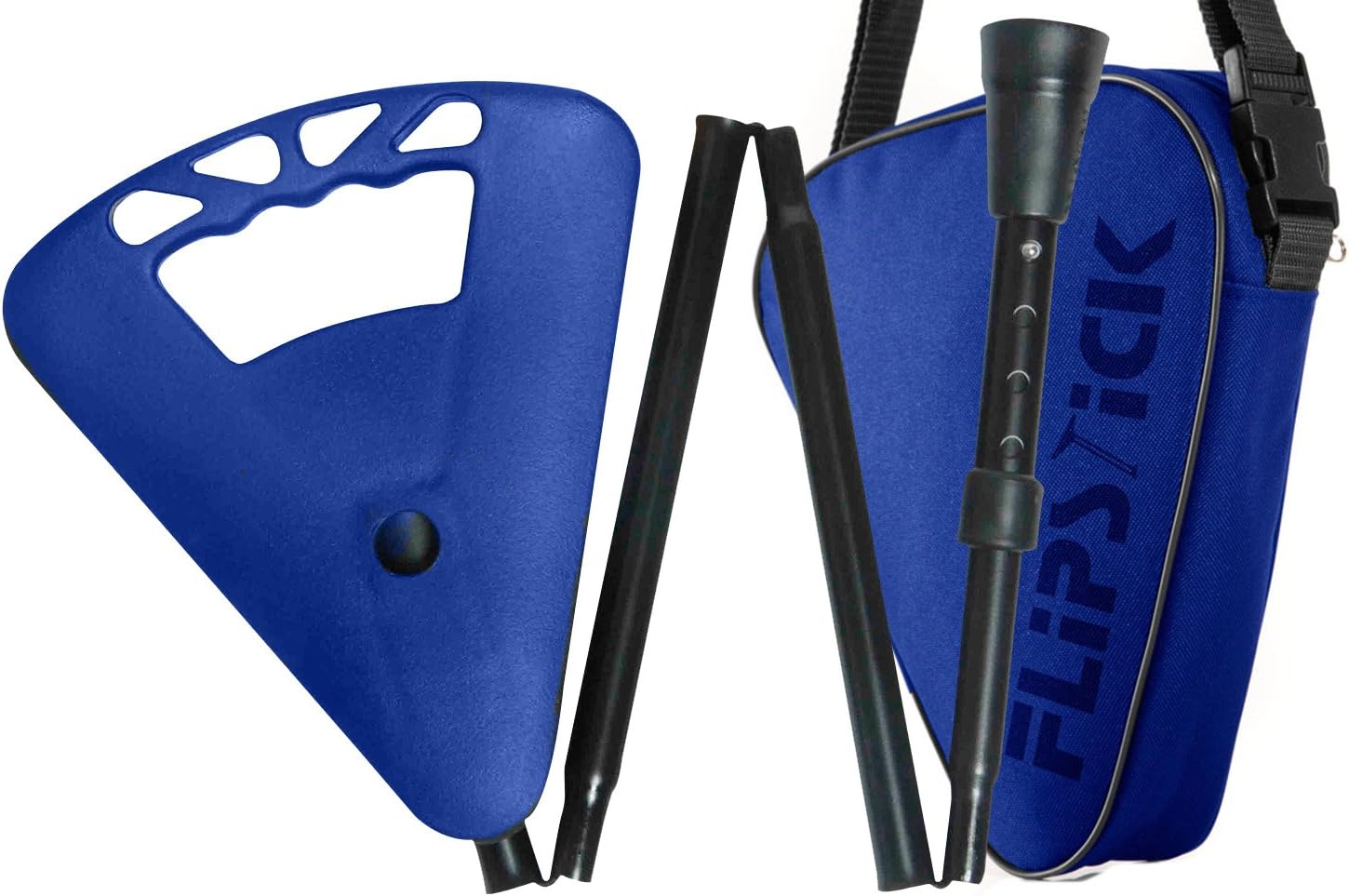 Walking Stick Flipstick Folding Seat Walking Stick Navy-blue and Elegant, Foldable, Height Adjustable Made from Sturdy Light Metal, Folding Seat / Grip Including Rubber Buffer and Practical Nylon Bag