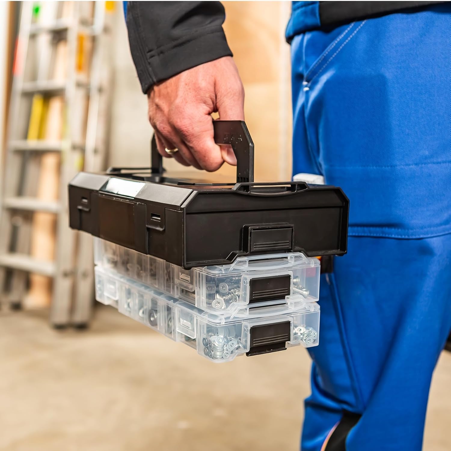 L-BOXX Mini Set de 6 – Azul Profesional | Cajas de herramientas portátiles y robustas para piezas pequeñas | Sistema de clic, apilable, apto para contacto con alimentos | Ideal para profesionales y