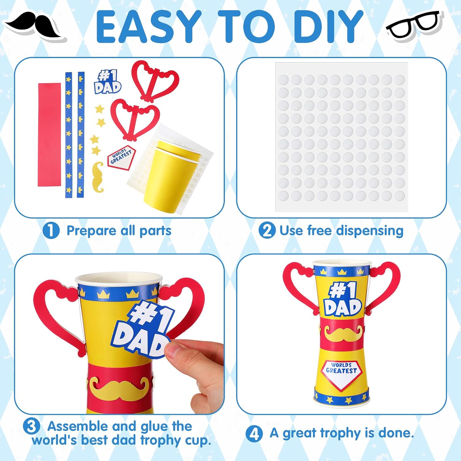 Fuyoooo 24 Set Fathers Day Crafts Kit DIY World's Best Dad Trophy Cup Crafts Make Your Own Trophy Craft Bulk Gifts for Activities Home Father's Day Party Favor Supplies image 3