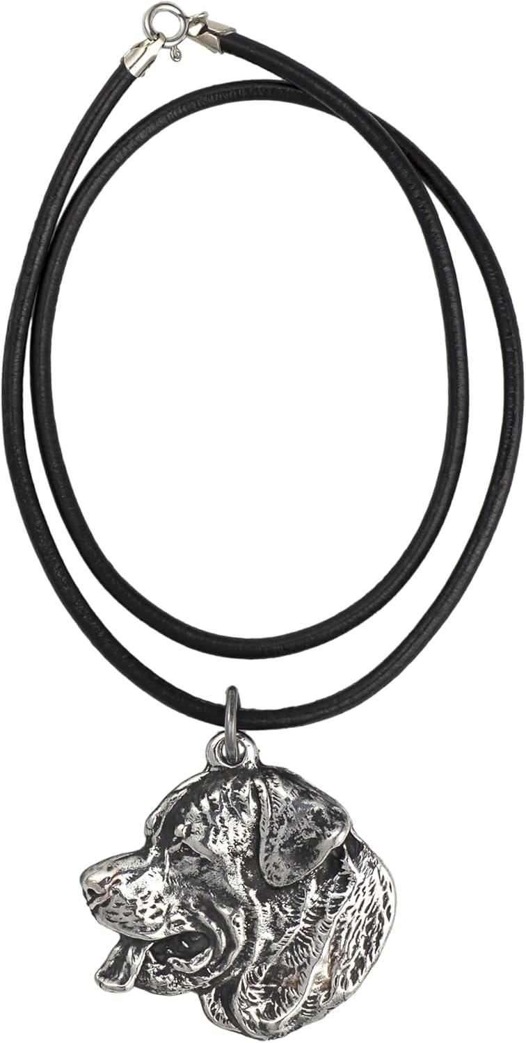 Art-Dog Silver-Plated Dog Pendant on a Leather Strap - Dog Necklace from ArtDog Collection – Silver Dog Necklaces for Men and Women – Dog Breeds Jewelry – Rottweiler