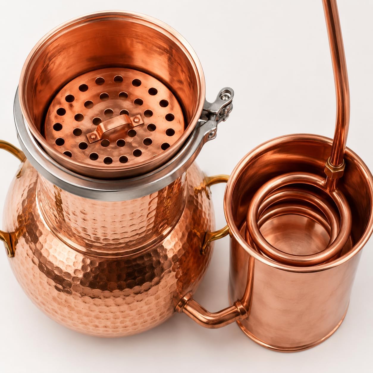 Kit de alambique de cobre de 2 litros con termómetro, equipo de destilación para whisky Moonshine y aceites esenciales