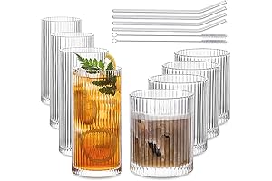 INSETLAN Set of 8 Vintage Ribbed Glassware: Cocktail Perfection