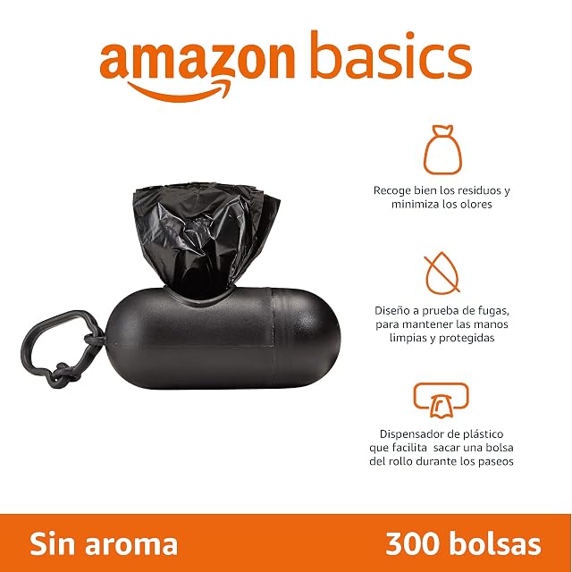 Foto 2 de 6 de Amazon Basics Bolsas de basura para perros con dispensador y clip para correa, Sin fragancia