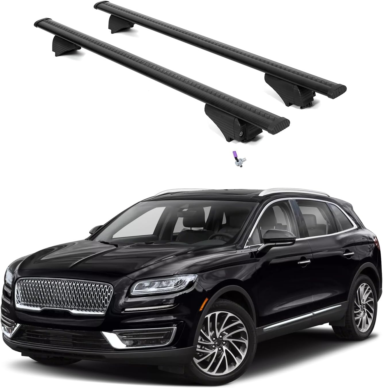 ERKUL Roof Rack Cross Bars for Lincoln Nautilus 2019-2023 | Aluminum Crossbars with Anti Theft Lock for Rooftop | Compatible with Flush Rails - Silver