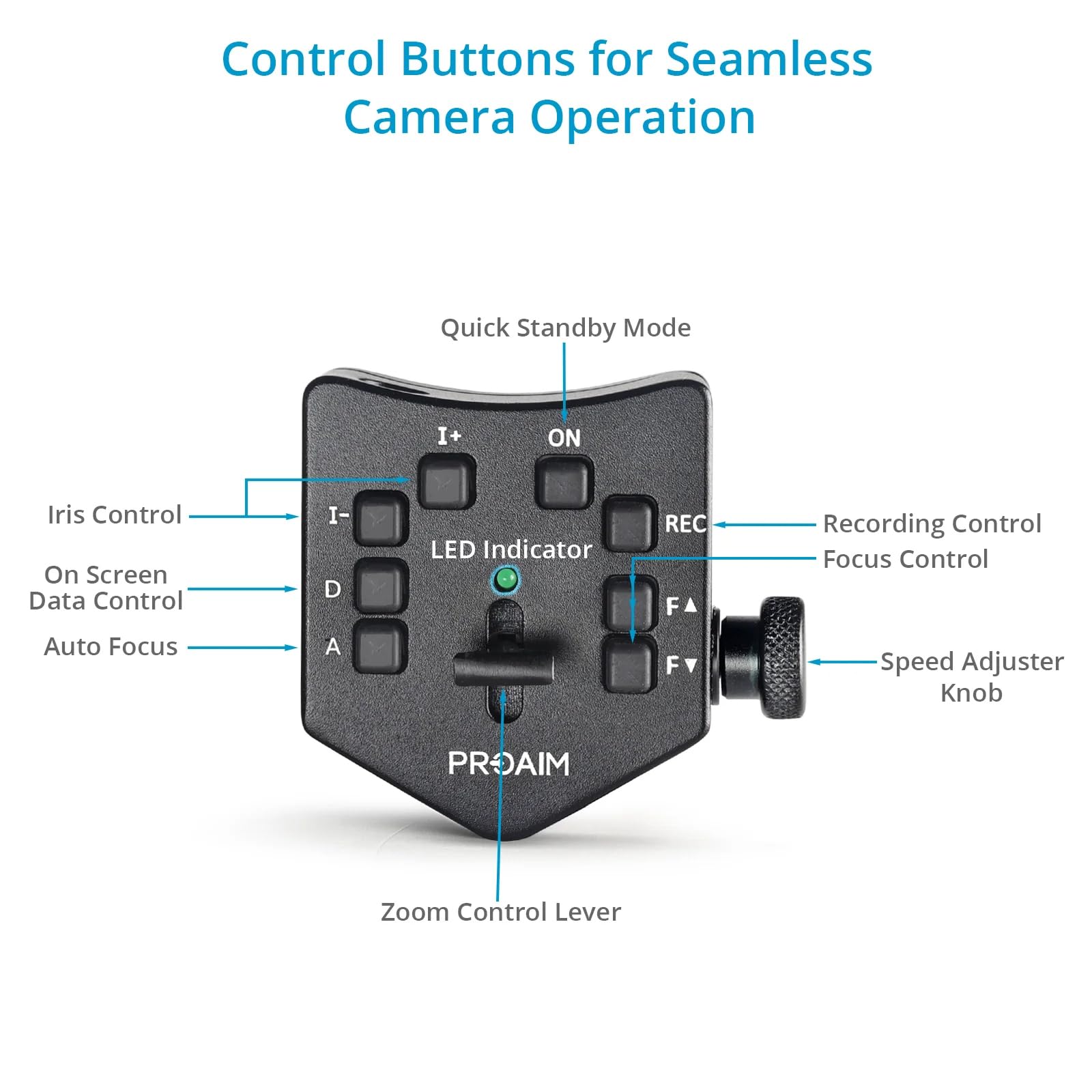 PROAIM LANC Zoom Controller z Regulacją Prędkości Iris/Focus/Zoom do Kamer DV z Gniazdem LANC 2,5 mm, Zacisk Montażowy Pasuje do Drążka Statywu 30 mm, Uchwytu Aparatu, Stabilizatora