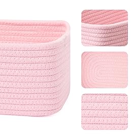MiniArk Small Storage Baskets for Organizing | Closet Organizer Bins | Shelf Toy Basket | Woven Rope Baskets | Cube Decorative Box | Shallow Basket | 11.5x7.5x4.7 | 4 Packs Light Pink
