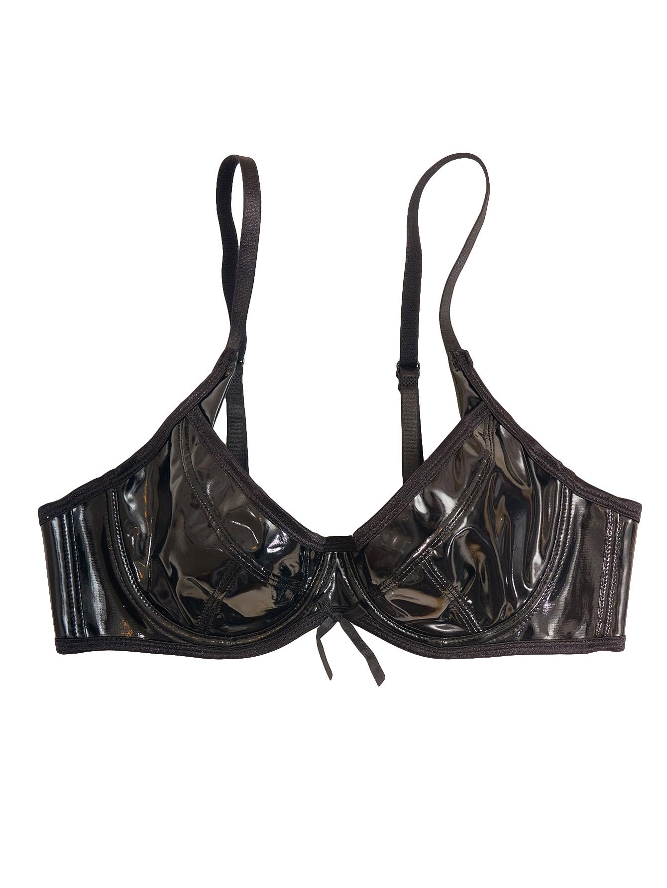 OYOANGLE Women's Pu Leather Push Up Underwire Bras Spaghetti Strap Crop Cami Tops Party Clubwear