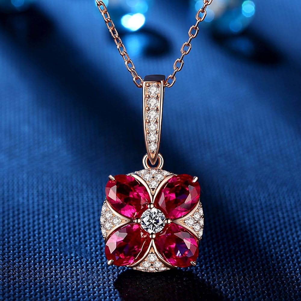 天然石お花 Amazon | Guiji 4つ花びらフラワーペンダントネックレス