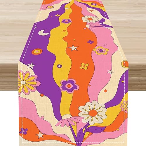 Miniatura 26 de Camino de mesa floral retro de los años 70, retro, vintage, floral, hippie, funky, años 70, 60, abstracto, rosa, estético, moderno, casa de campo,