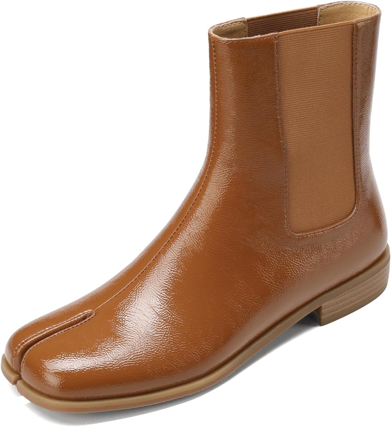 Split Toe Ankle Boots Chelsea Block Low Heels Short Bootie Slip-on Classic Elastic Neutral Booties