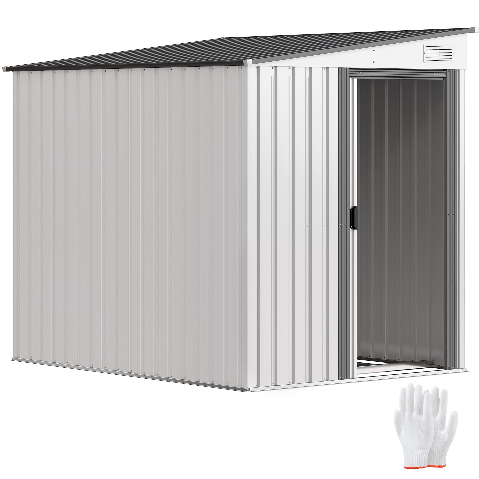 Outsunny Metall Gerätehaus 2,81m² 154x206,5x181 cm Wetterfestes Gartenhaus mit Pultdach und Fundament, Geräteschuppen mit Schiebetür, Weiß