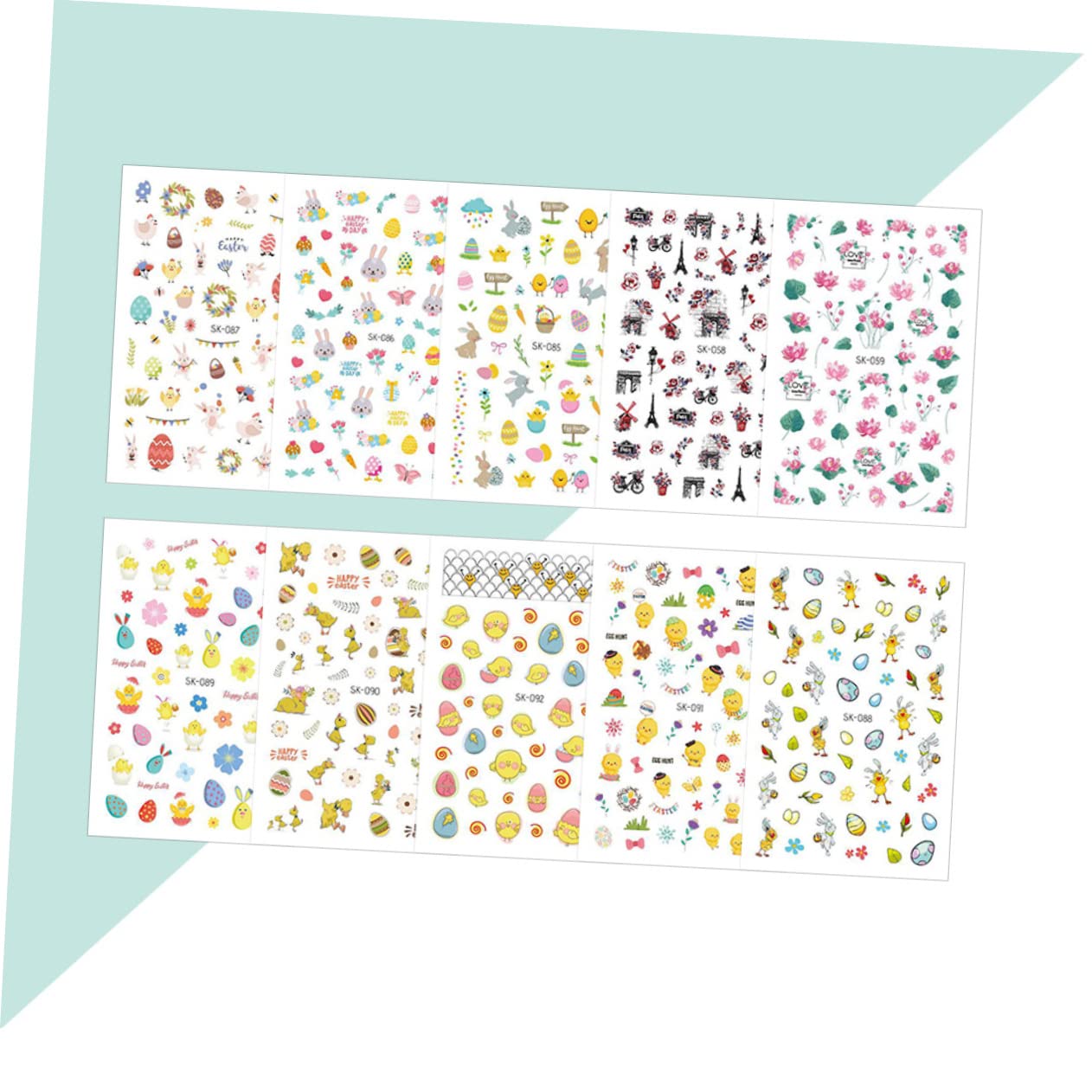 Healeved 3 Set Di Adesivi Per Nail Art Pasquali Per Bambini Fogli Adesivi Per Nail Art Pasquali Per Bambini 10 Pezzi * 3