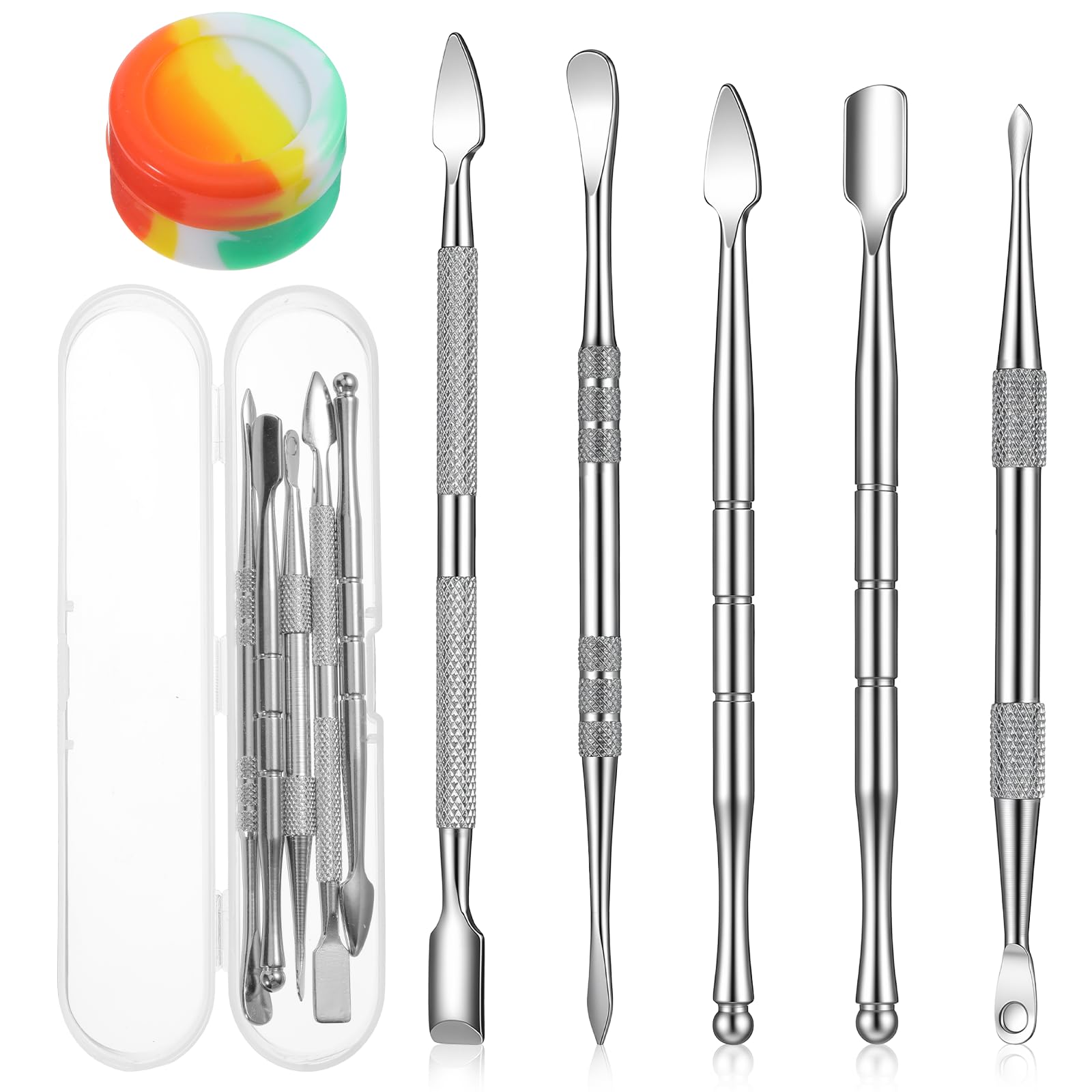 6 PCS Wax Carving Tool Set, Stainless Steel Double-Ended Wax Carving Tools, Metal Wax Sculpting Tools with 5ml Silicone Container and Portable Case for Wood, Wax, Clay, Pottery, Jewelry, Dental Carver
