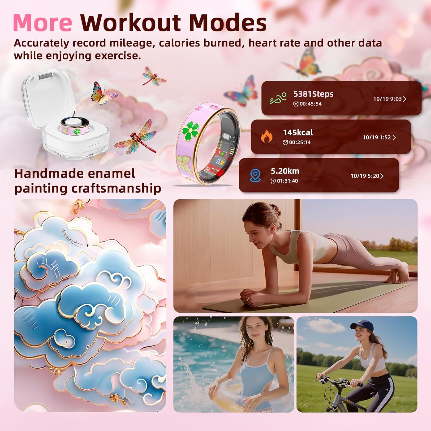 Smart Ring Men & Women Ring Sleep Tracker Pedometer Long Battery Life No Subscription Fee, IP68 Waterproof (Pink, 9)