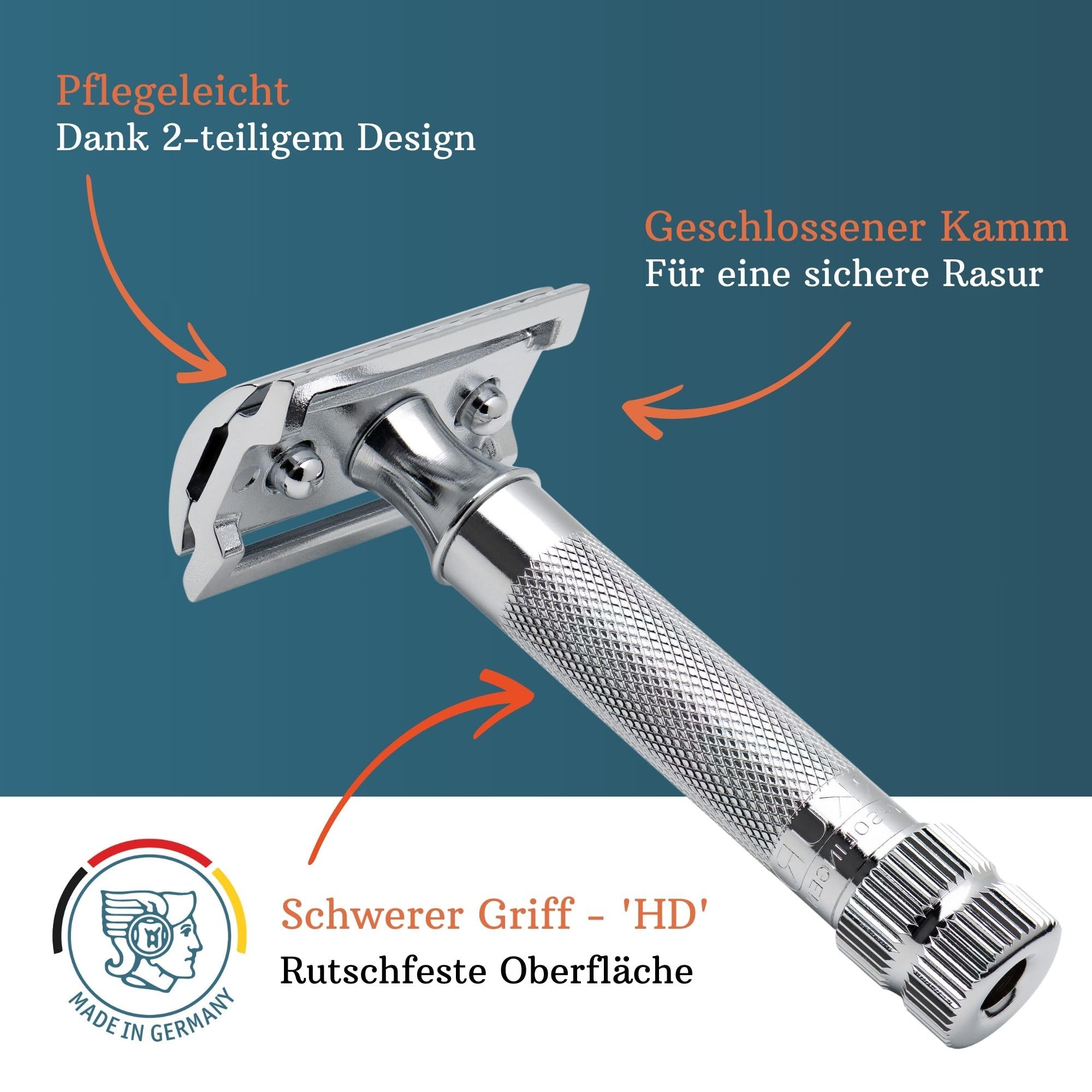 MERKUR 34C Rasierhobel Set inkl premium Rasierhobel, Rasierständer und 11x Platinum Klinge | Glanzchrom | Geschlossener Kamm | Ideal für Nassrasur | Made in Germany