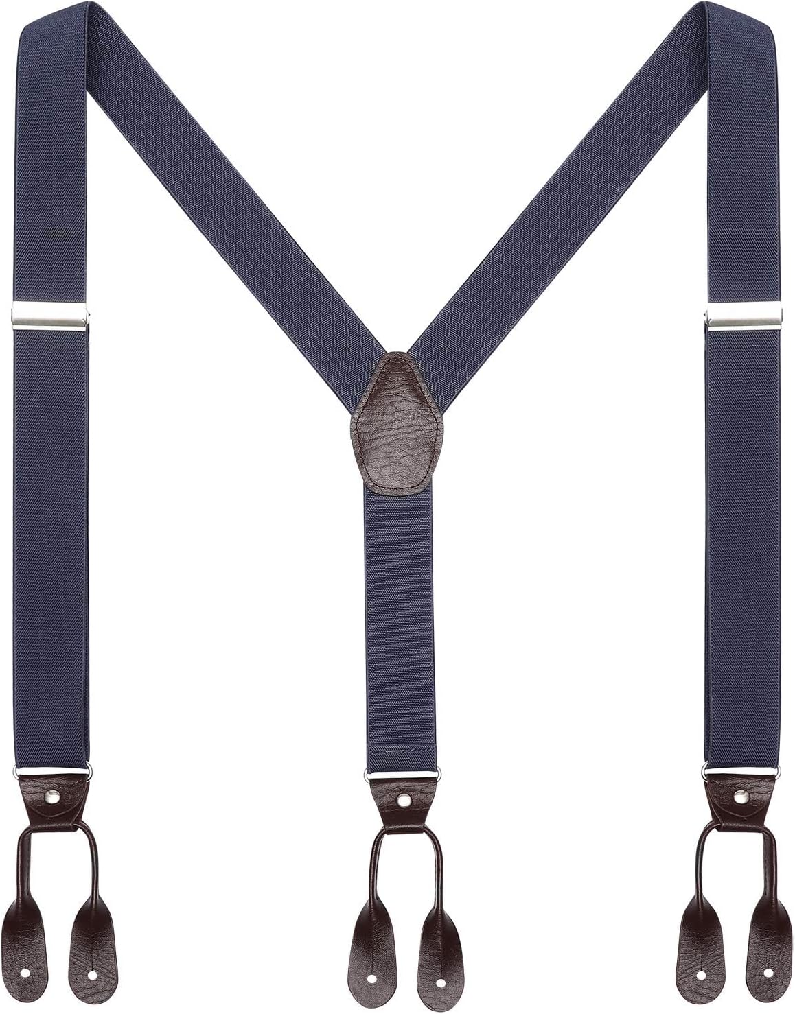 Mens Brown Button End Suspenders - Adjustable Elastic Y Shape Tuxedo Suspender