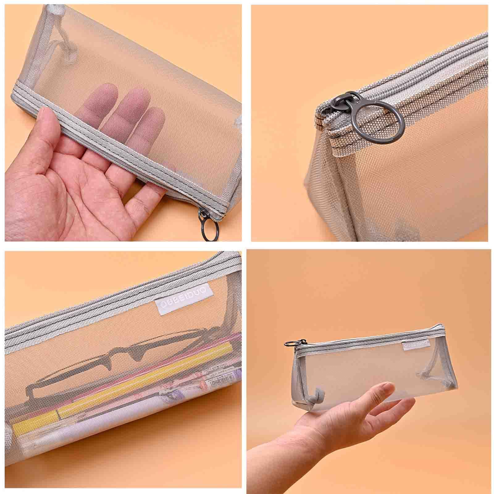 JUSHZ Trousse Scolaire Trousse Compartiments Scolaire Garcon Trouse Plumier 2 Compartiments Transparente Trousse en Maille Transparente étudiant Grande Capacité (Green,210x75x75mm)
