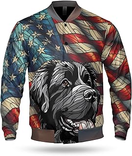 Patriotic Dog Stained Glass Portrait American Flag Baseball Jersey Shirt Jacket
