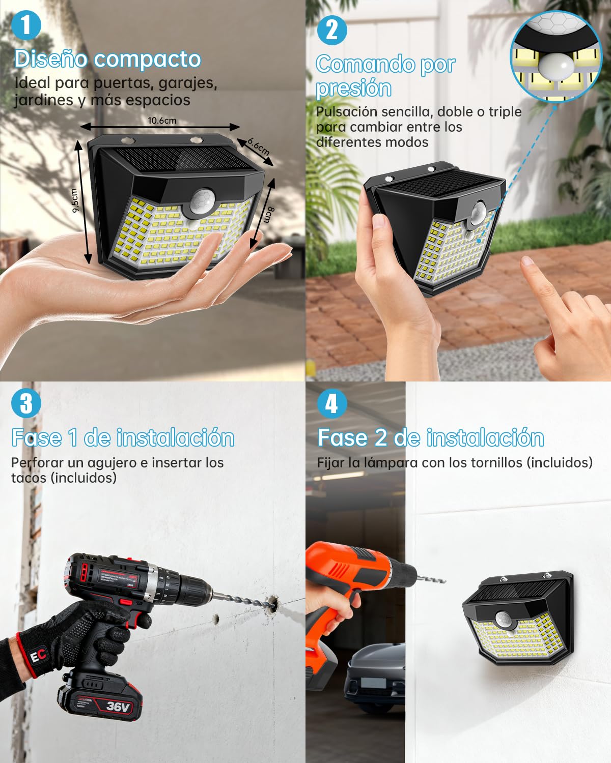 Aootek Luces Solares Exterior LED, Pack 5 Focos Solares con Detector de Movimiento 8m, 120 LEDs IP65 Impermeable, Diseño Angular, Batería de Litio, Luz Blanca Cálida, Carcasa Negra | Detector de movimiento 8 m, forma angular, batería de litio, carcasa neg