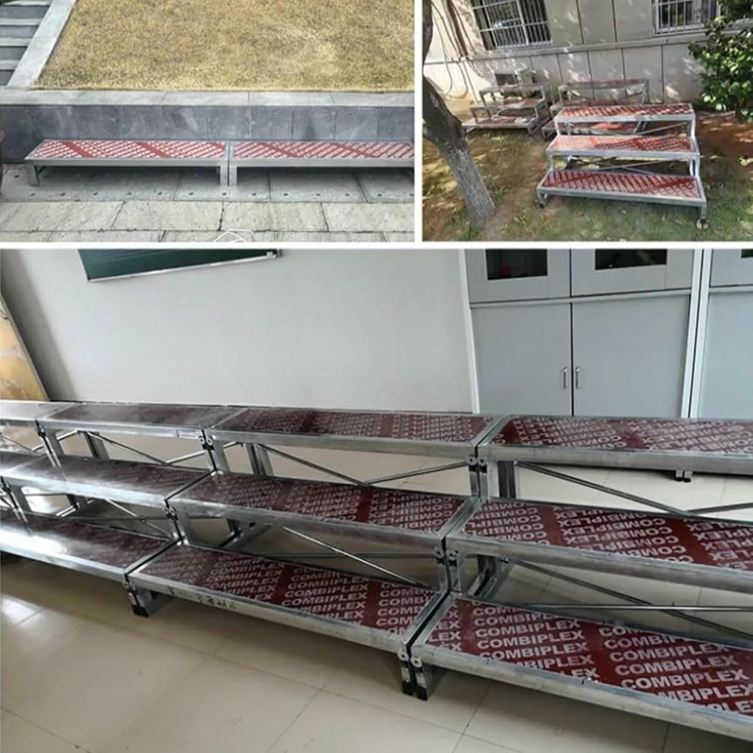 Choral Risers Step Platforms, Plywood & Galvanized Steel Stair Tread, Award Podium Staircase Standing Platform for Performances, Speeches