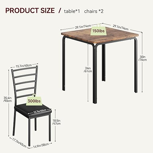 Miniatura 2 de Mesa de comedor para 2, juego de mesa cuadrada pequeña de cocina para 2, comedor moderno de madera que ahorra espacio con tapizado, muebles de