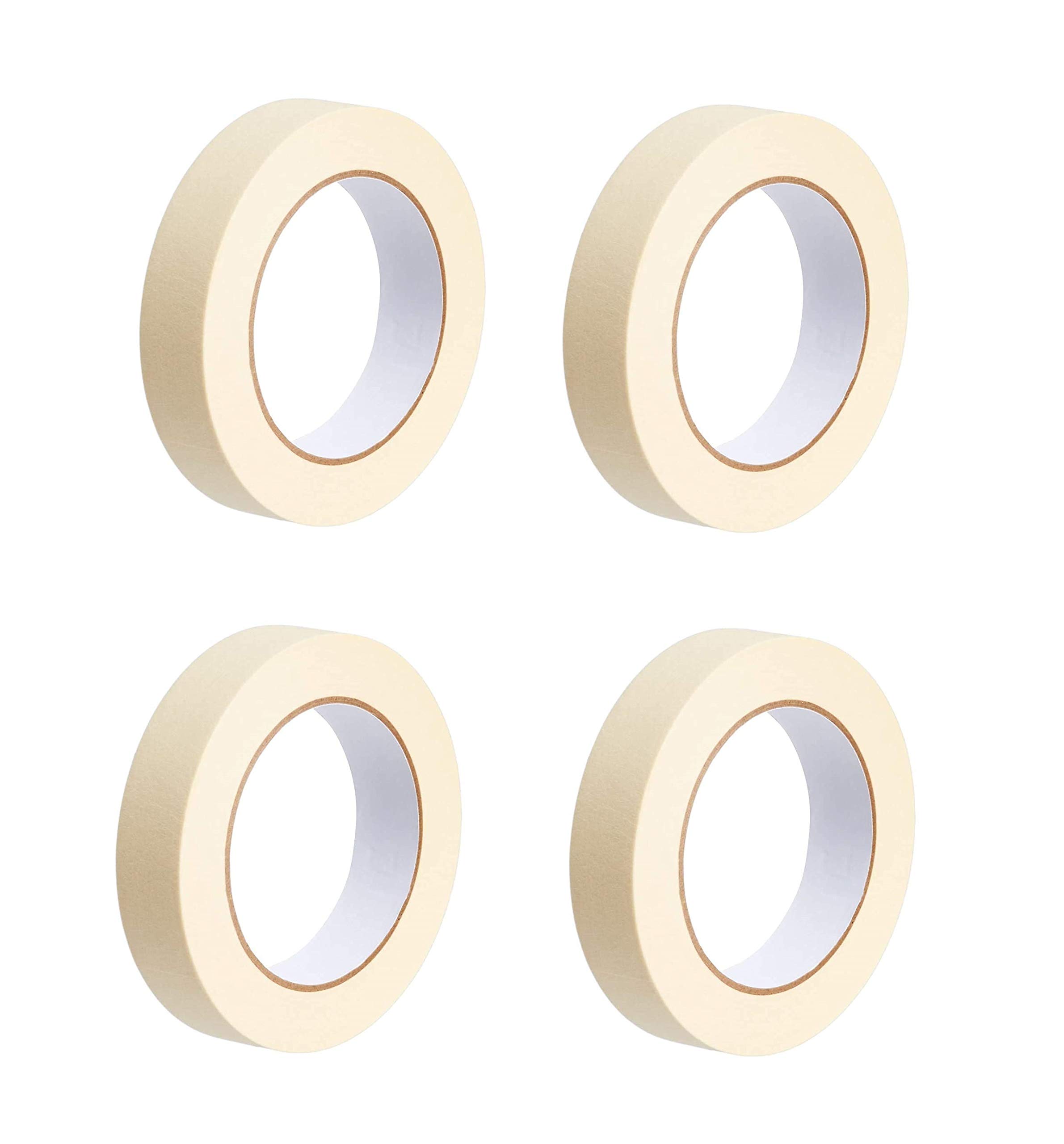 MHS Masking Tape 24 mm x 20 Meters of Multi-Use Easy Tear Masking Tape Adhesive Leaves No Residue Great for Carpenter Labeling Painting Packing (4)