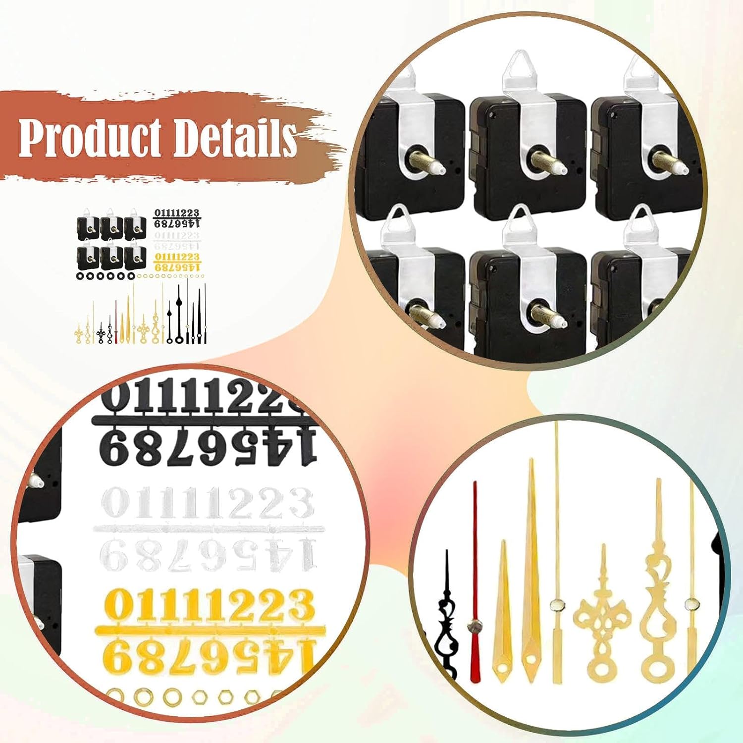 Generic 6-Piece Clock Movement Replacement Wall Clock Mechanism Movement Metal Clock Hands Repair Kit Silent Non-Ticking for Crafts Home Decoration Wor, as described, 23MM