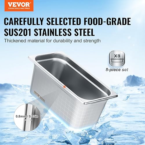 Miniatura 32 de Vevor Paquete de 4 bandejas de mesa de vapor de 3.7 pulgadas de profundidad, tamaño completo con tapa de 20.8 pulgadas de largo x 13 pulgadas