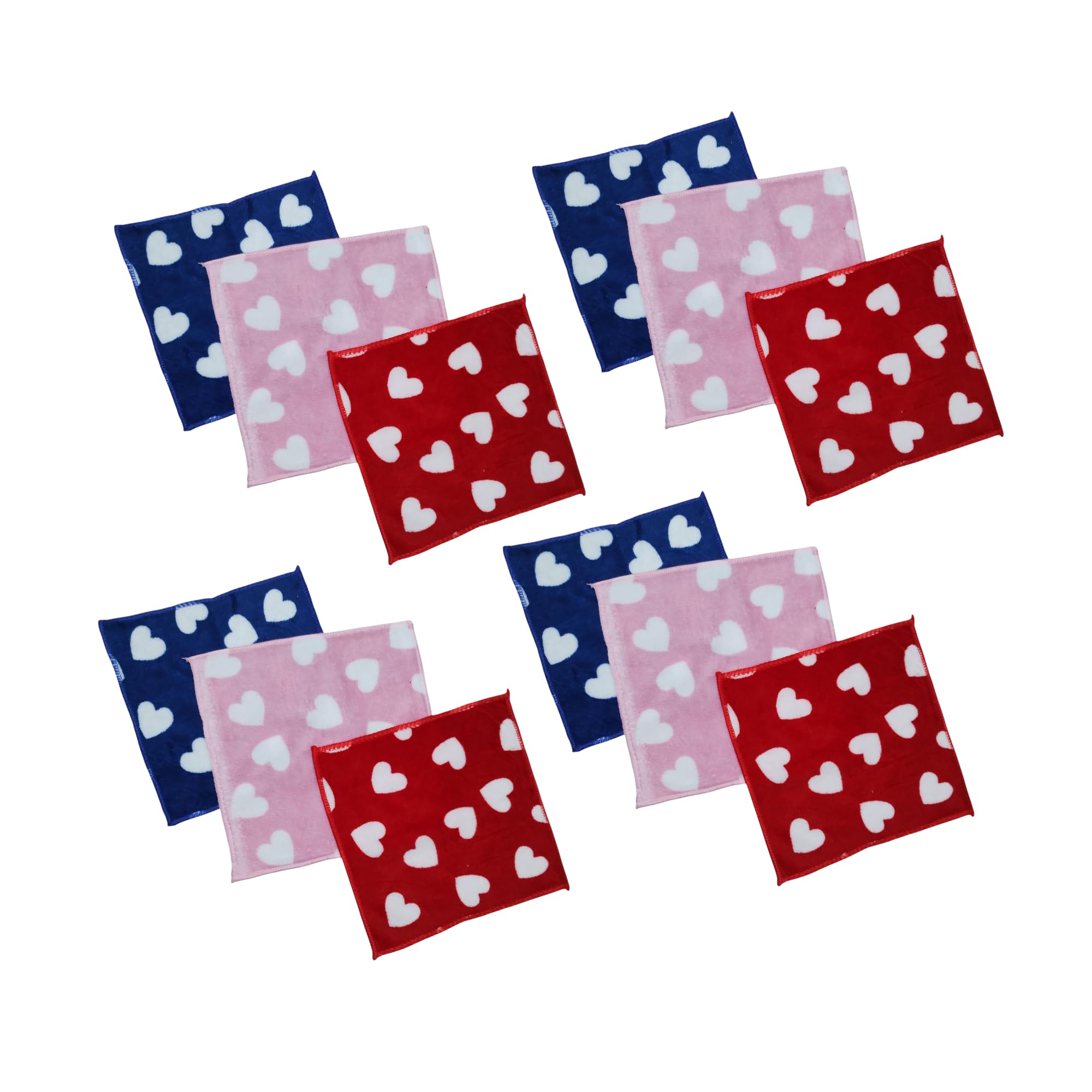 Heart Print Microfiber Handkerchief – Soft & Silky Rumal for Women, Girls & Kids | Small Size, Super Absorbent & Reusable Napkin | Ladies Face Towel (Pack of 12, 1 Dozen)-image-1