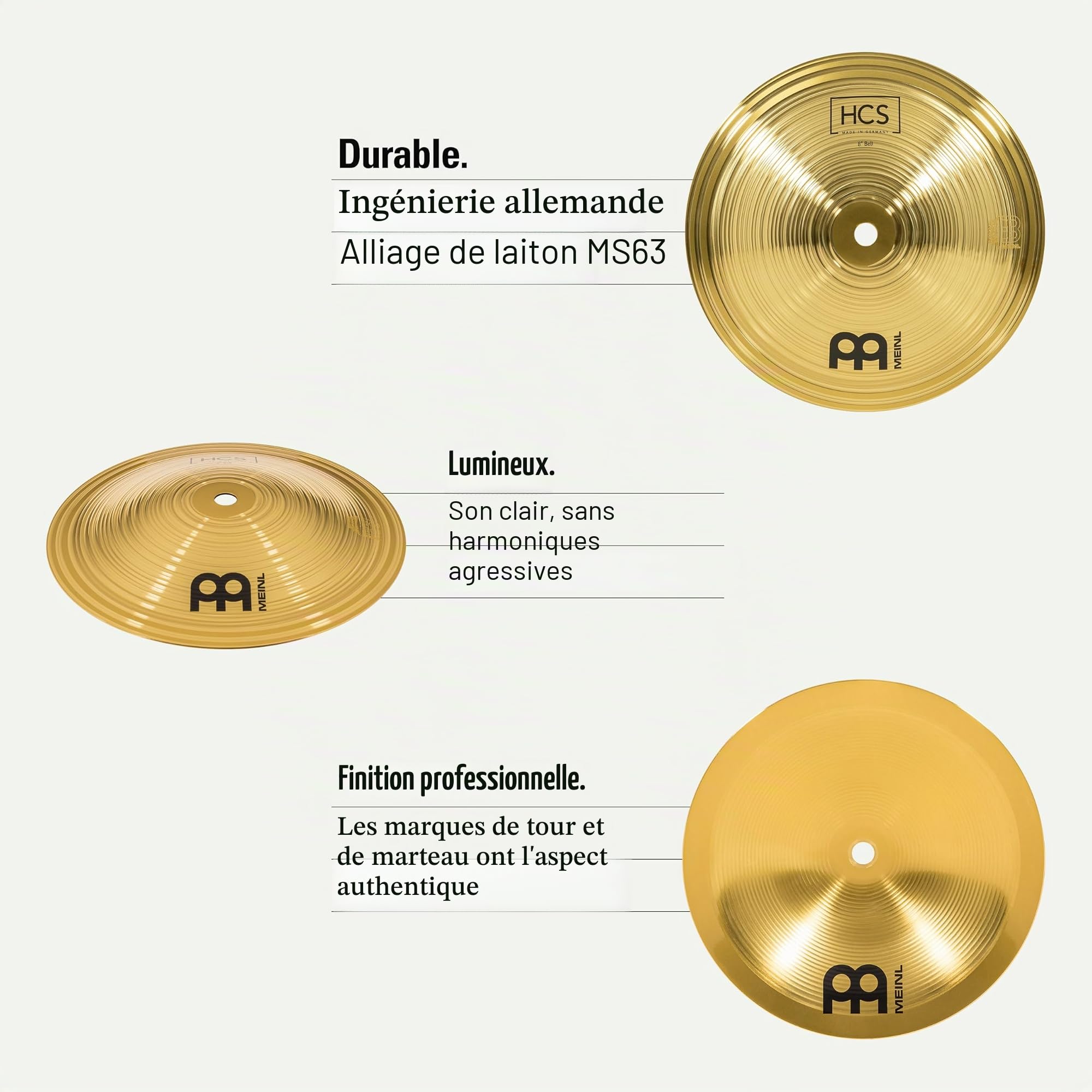 Meinl Cymbals HCS Cymbale Bell / Cloche 8 pouces (20,32cm) pour Batterie – Finition Traditionelle en Laiton, fabriquée en Allemagne (HCS8B)