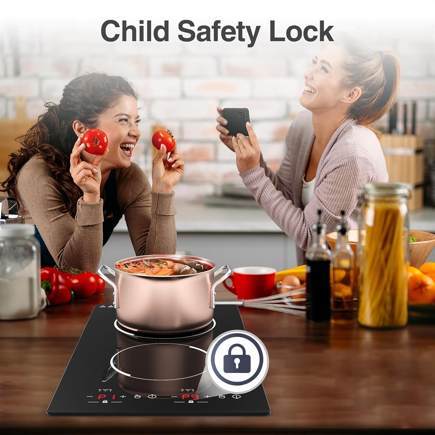 VBGK Double Induction Hob, 3000W Portable Induction Hob, Built-in Induction Cooker with LED Touch Display, 9 Power Level, 120 Mins Timer & Safety Lock, 220~240V, Black — view 3