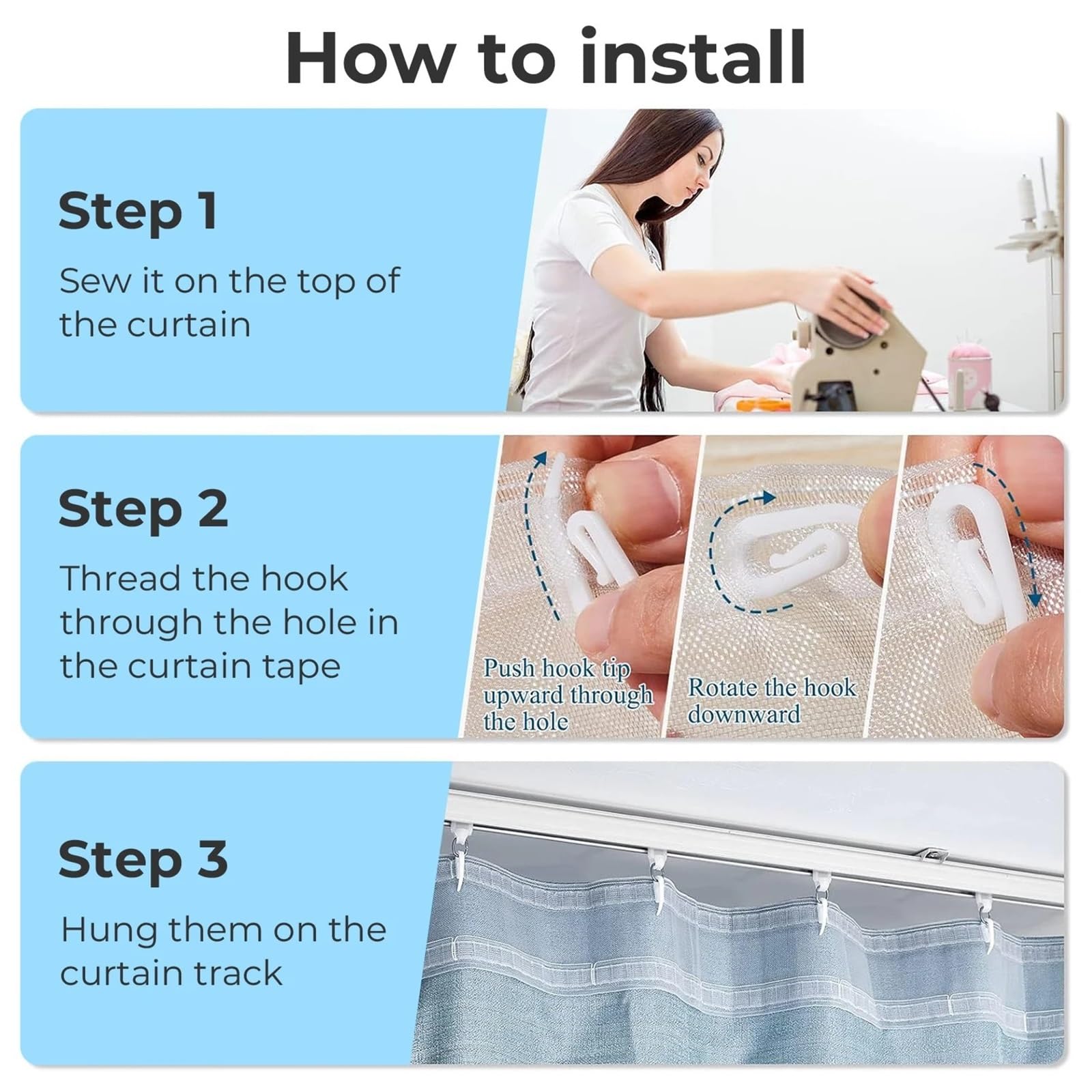 Cinta para Cortinas Fruncida Ganchos de Cinta Cortina Ondulada Transparente, Juego Plisada for Cortinas, Plegables onduladas(10m)
