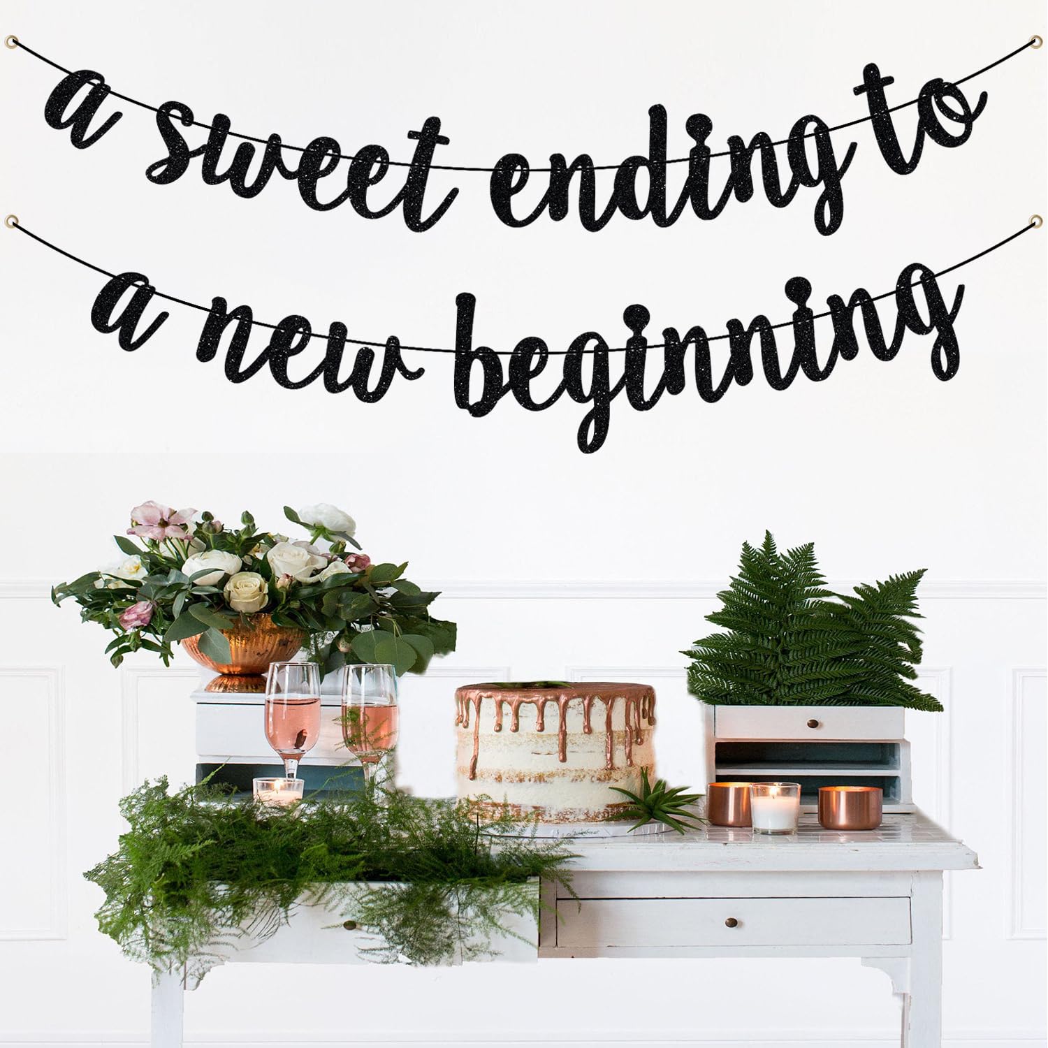 Banner 'A New Chapter Begins' Com Glitter - Decoração Para Festas
