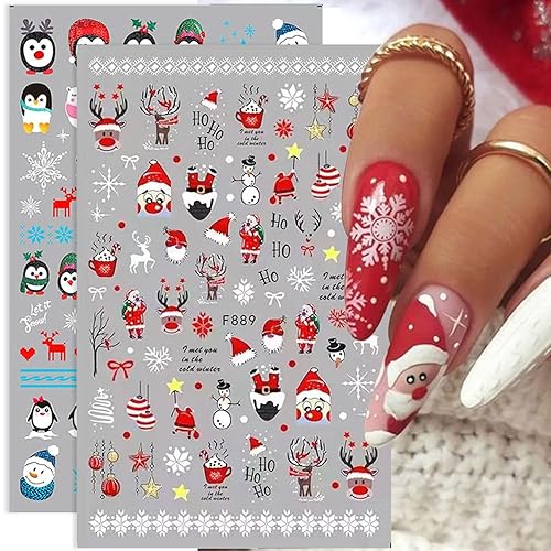 5 hojas de calcomanías de uñas de Navidad accesorios de decoración de uñas de Navidad lindos dibujos animados Navidad Papá Noel renos copos de nieve