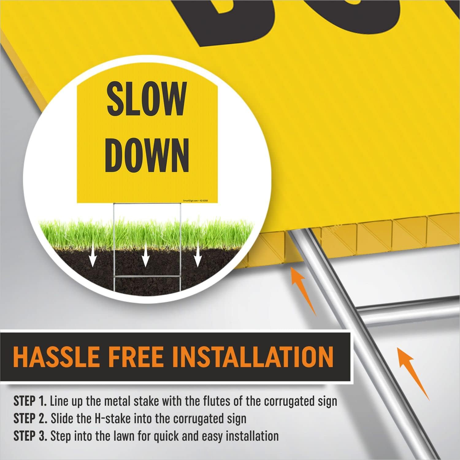 SmartSign 12" x 18" (2-Pack) Please Slow Down Yard Sign with 15" tall Metal H-Stake, Double-Sided, Large 160 mil Thick Corrugated Plastic Lawn Signs, Water Resistant, Yellow & Black