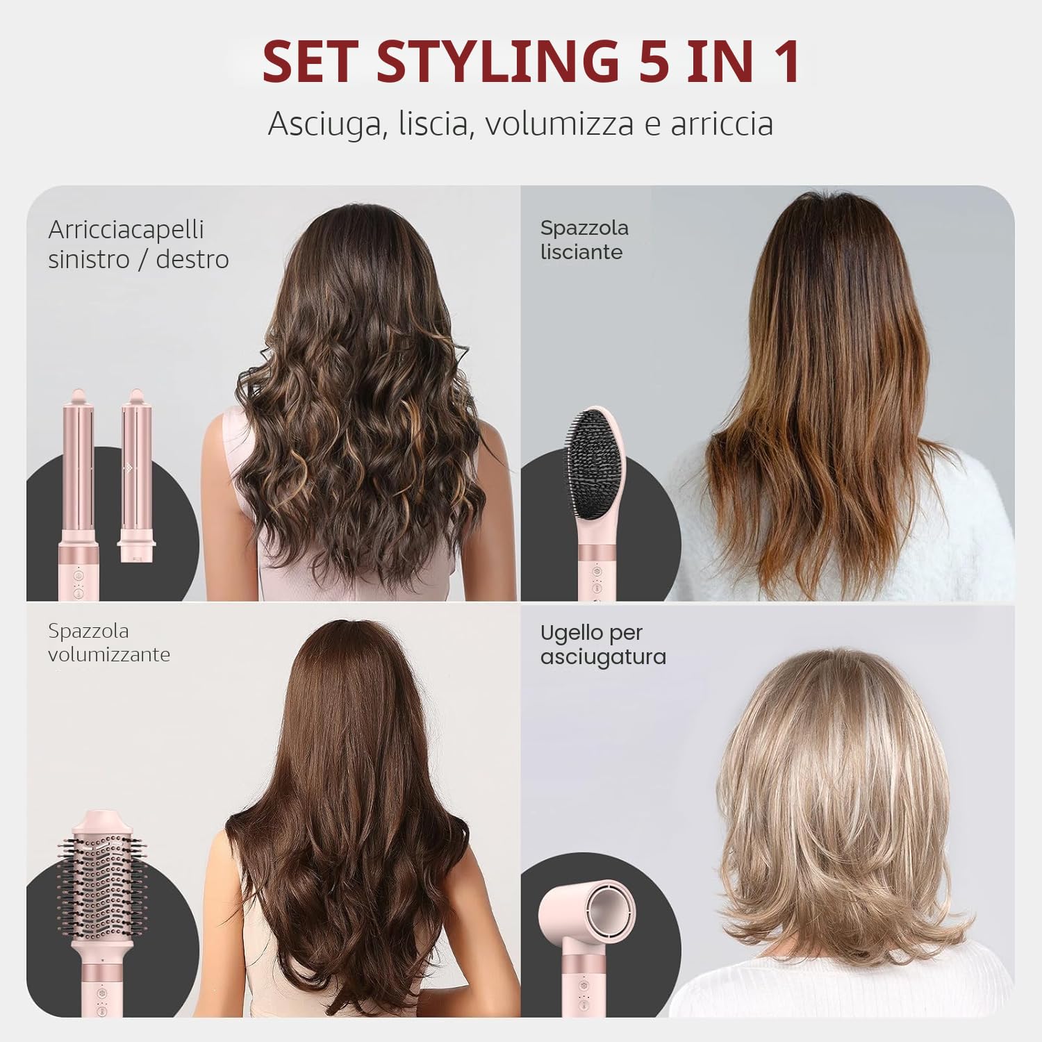 MESCOMB 5 in 1 Air Styler & Spazzola Asciugacapelli, 110000 RPM Multifunzione Asciugatura Rapida, Nessun Danno Termico con Ricci, Liscio Volume con Scatola Portaoggetti Adatto per Fare Regali