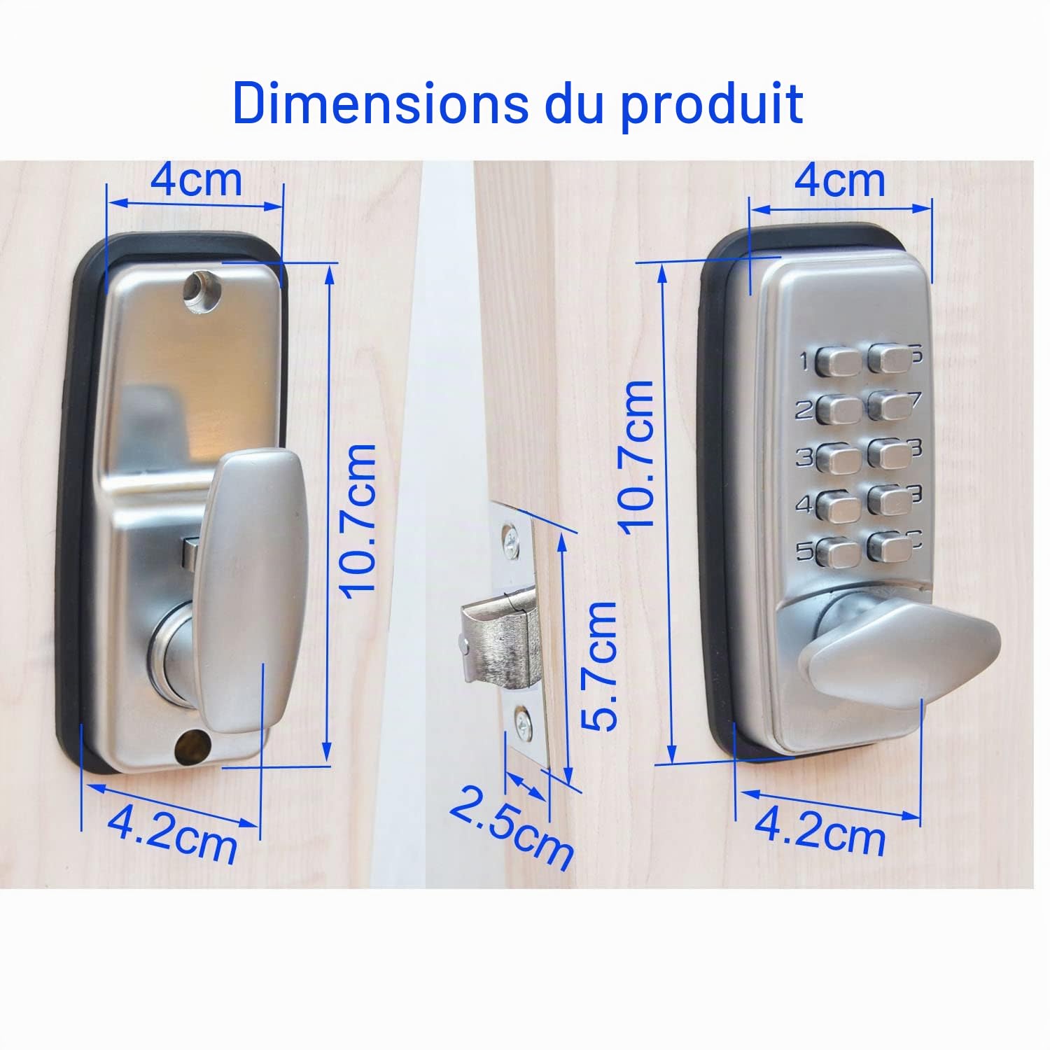 Verrou de porte à code numérique - Chromé - Étanche - Bouton de verrouillage à combinaison - Sans clé - Silver