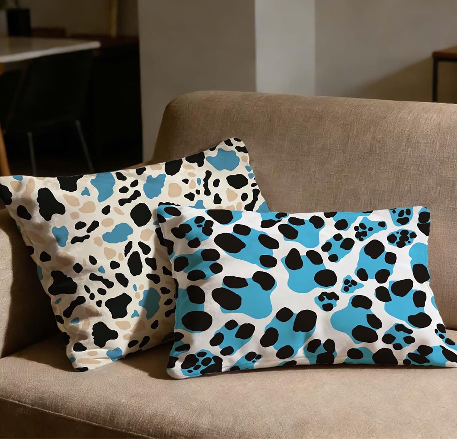 Taie oreiller 50x70 bleu velours léopard avec zip lot de 2