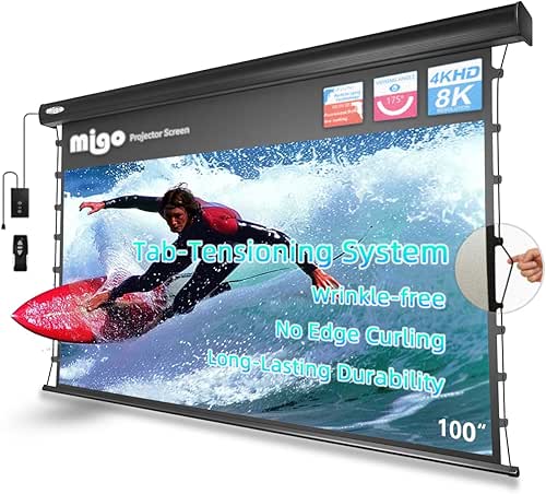 MIGO 100 Inch Projector Screen Tab-Tension,Motorized Projector Screen Pull Down