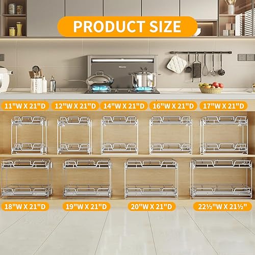 Miniatura 4 de Organizador de armario de cocina de 2 niveles, organizador de estantes y cajones, cesta de despensa deslizante en varios tamaños (17 pulgadas de
