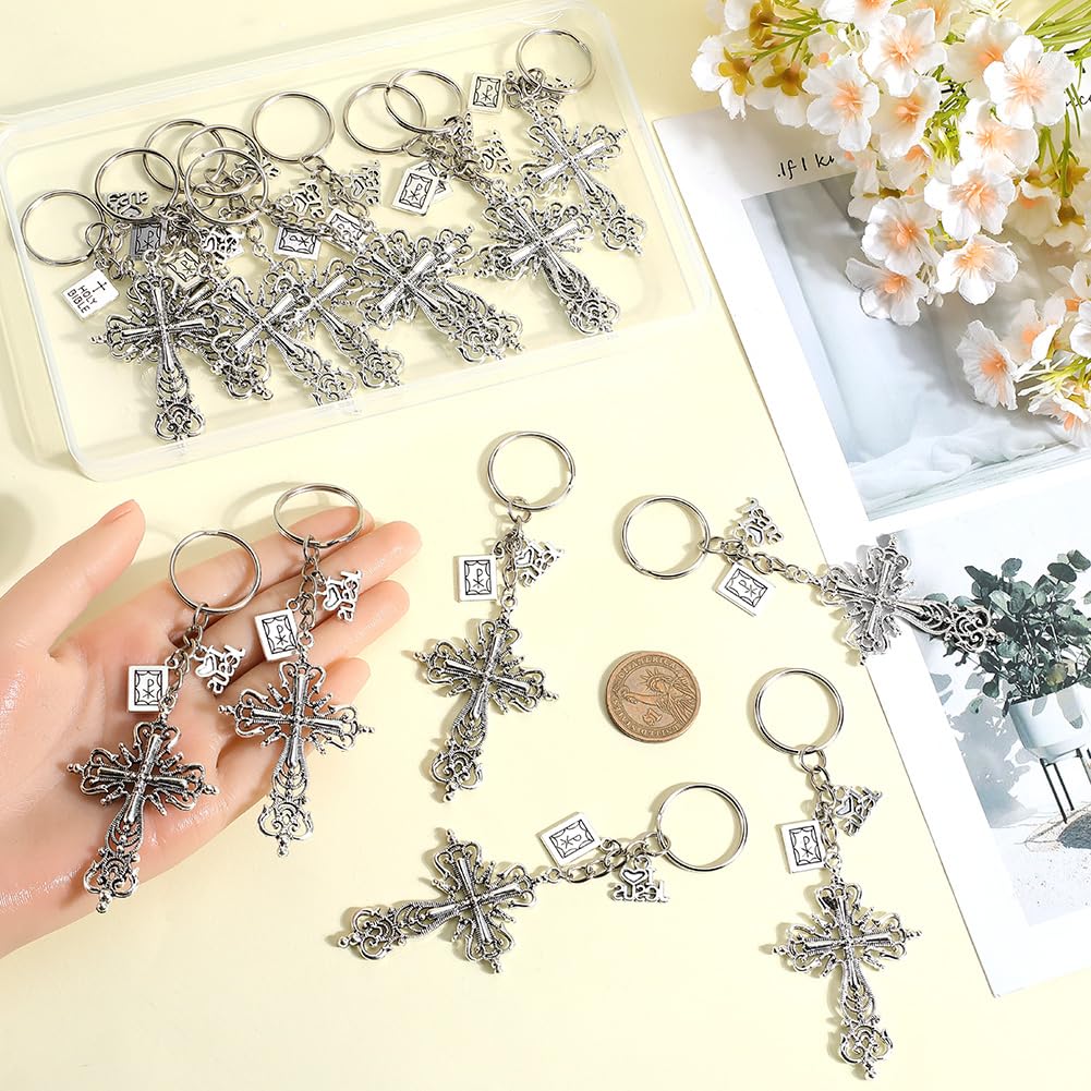 SUNNYCLUE 1 Box 20Pcs Crucifix Keychain Bulk Cross Keychain Set Alloy Antique Silver Gothic Halloween Keychains for Key Decorations Party Favor Wedding Favors Holidays Festivals Presents Gifts Women - Image 3