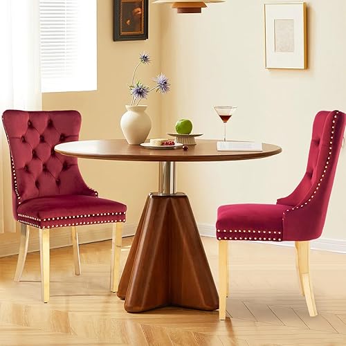 Miniatura 45 de Juego de 6 Sillas de Comedor Tapizadas en Terciopelo, Sillas Laterales de Cocina de Estilo Moderno con Ribete de Tachuelas y Patas de Madera, Anillo