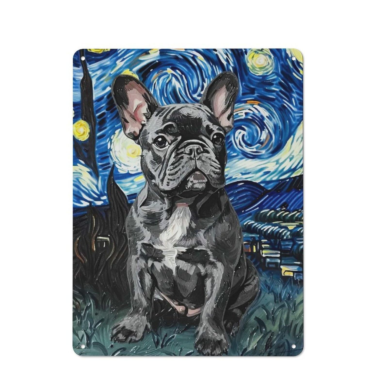 Junmoney Style Tin Wall Plaque 40X30cm With Bulldog Vangogh For Home Office Or Studio, For Garage, Workshop And Man Cave Decoration