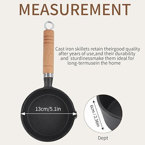 Miniatura 2 de Mini Sartén para Huevos, Sartén de Hierro Fundido para Tortillas con Mango de Madera, Mini Sartén Pre-Sazonada, Sartén Antiadherente de Hierro