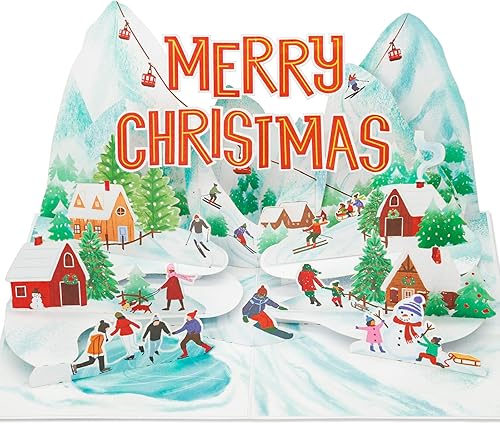 Tarjeta desplegable de vacaciones de montaña, Feliz Navidad, nieve, esquí, tarjetas de felicitación 3D, regalos para mujeres, hombres, niños, niñas,