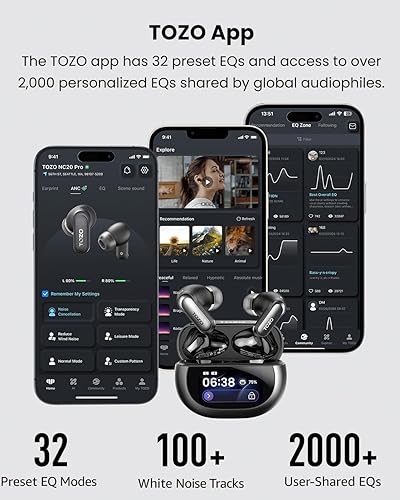 Miniatura 5 de TOZO NC20 Pro Auriculares inalámbricos con cancelación activa de ruido con pantalla táctil inteligente, audio LDAC de alta resolución, graves