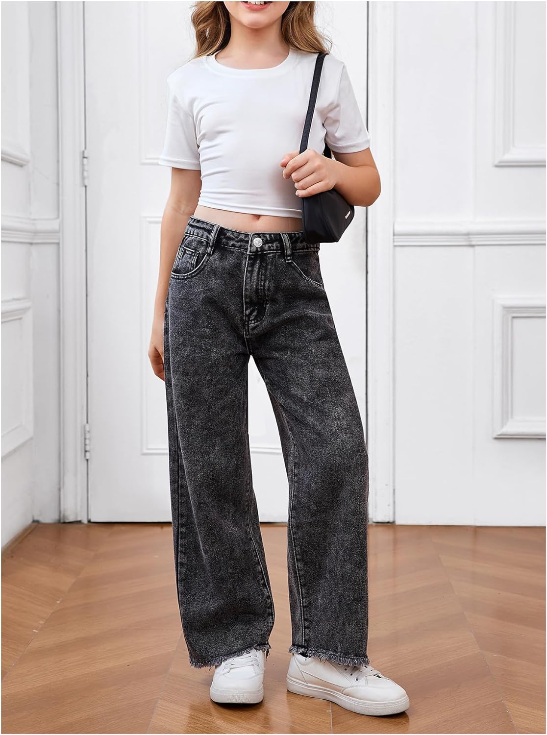 Milumia Girl's Ripped Bell Bottom Jeans Wide Leg High Waist Denim Pants with Pockets - Image 5