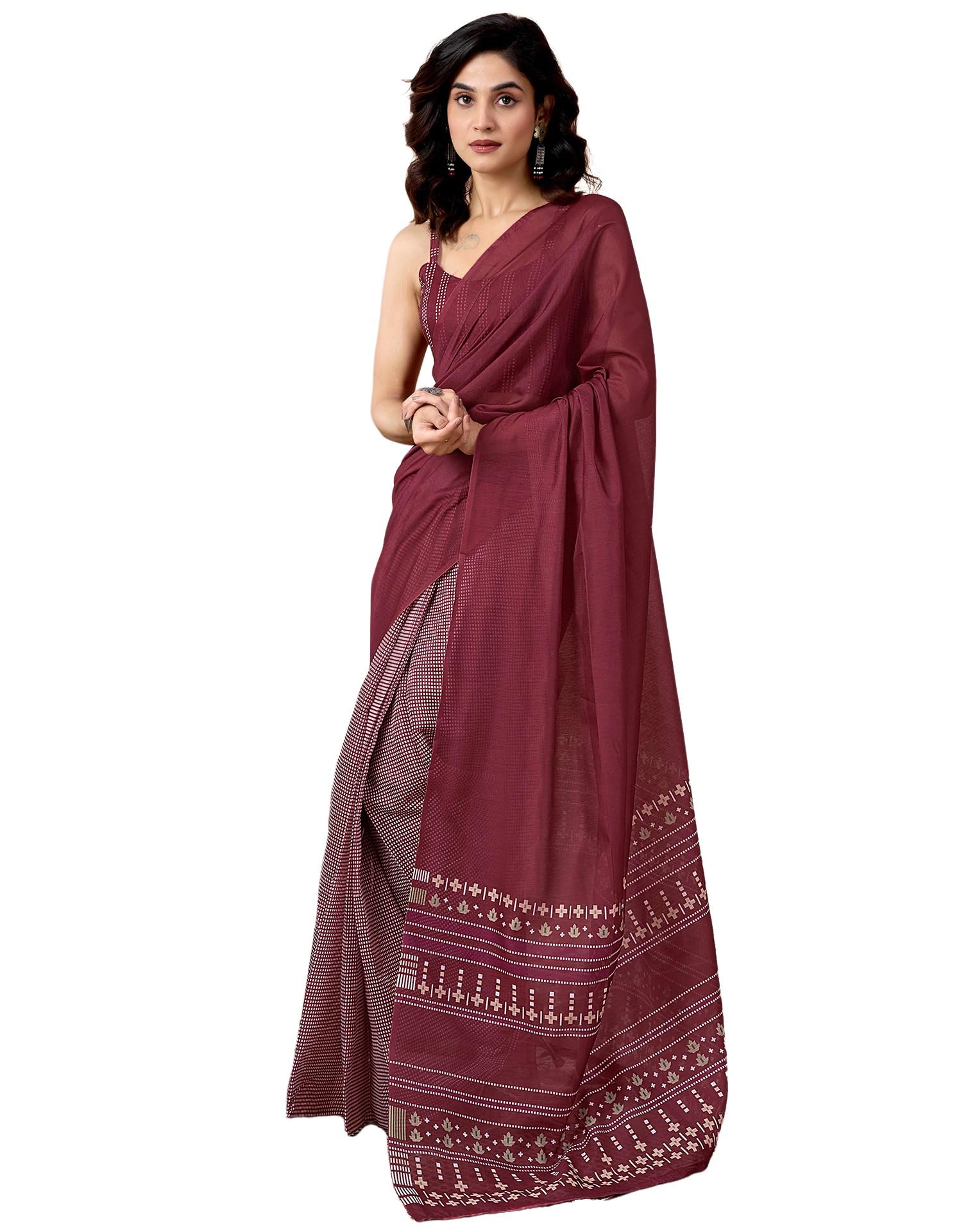 SIRIL Women's Chanderi Cotton Printed Ready To Wear with Pocket Saree with Unstitched Blouse Piece